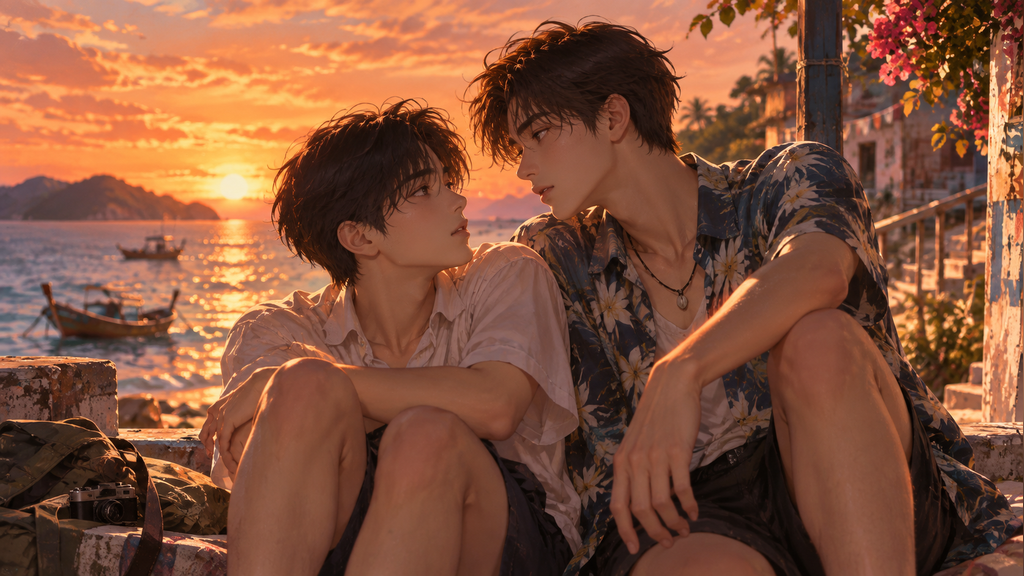 I Told Sunset About You original AI editorial artwork by BL Compass; not an official poster